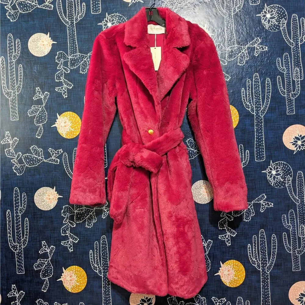 NWT Ramy Brook Sydney Faux Fur Jacket Coat Magenta Pink Women's Size Medium - Picture 2 of 6